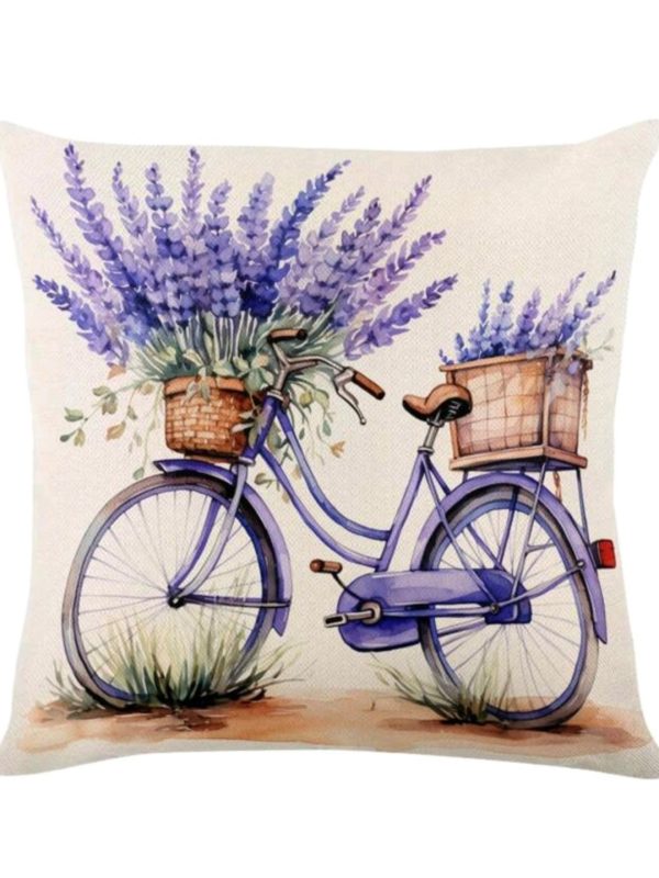 🚲 Decorative Pillow Cover – Lavender Bicycle Design
