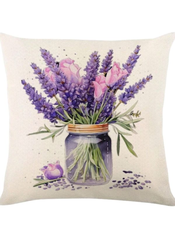 🌿 Decorative Pillow Cover – Lavender Vase Design