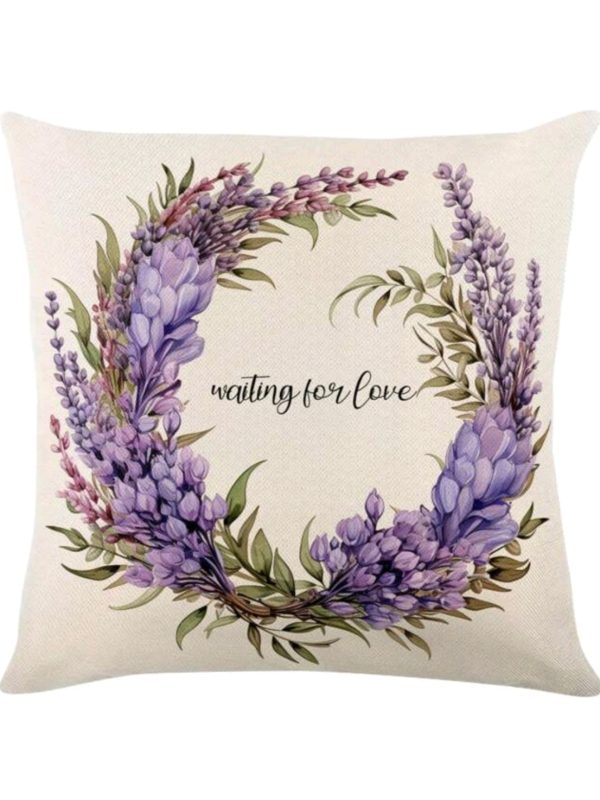 🌿 Decorative Pillow Cover – Lavender Wreath Design